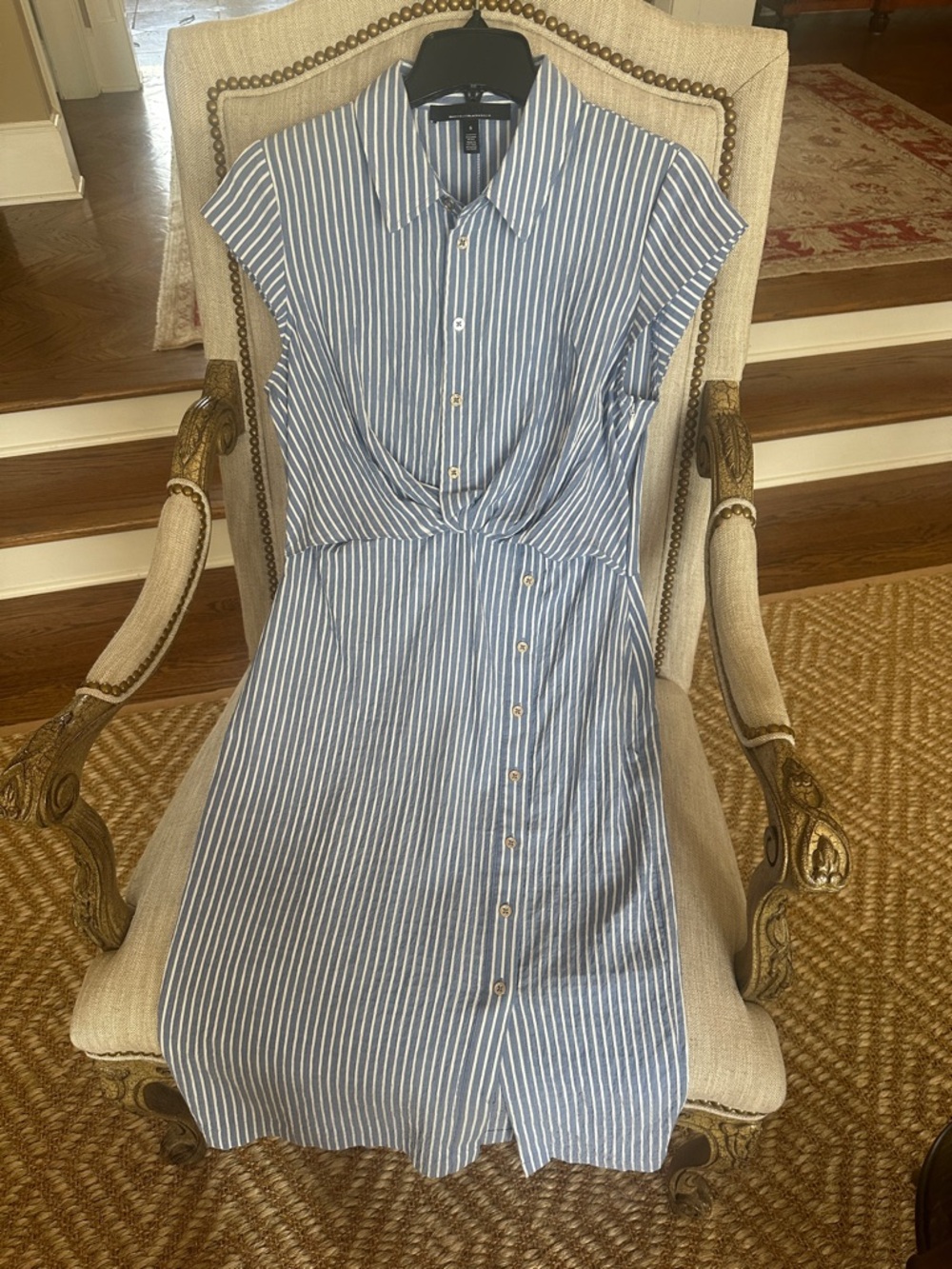 White House Black Market Blue and White Striped Button-Front Midi Dress - Picture 7 of 9